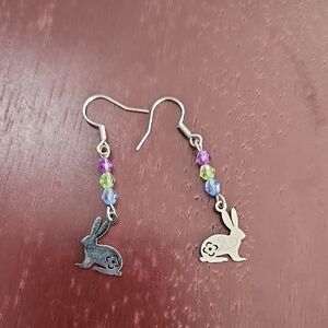 Rabbit Charm Earrings with Multicolor Beads